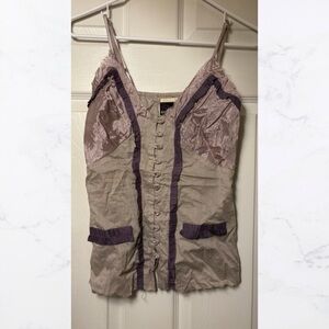 Vintage Style Purple Women's Spaghetti Strap Button Up Top, Size Small